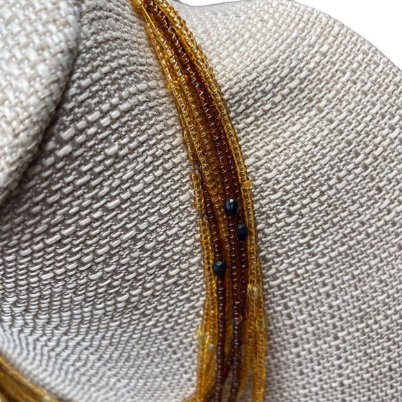 Vintage Seed Yellow Orange Multi Strand Necklace Lobster Clasp - Picture 2 of 5